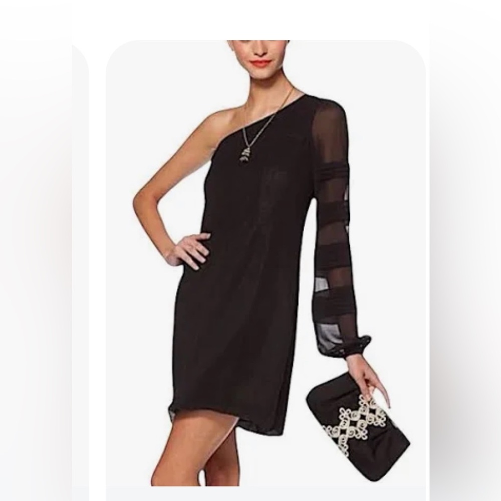 Lilly Pulitzer One-Shoulder Black Sheer-Sleeve Dress